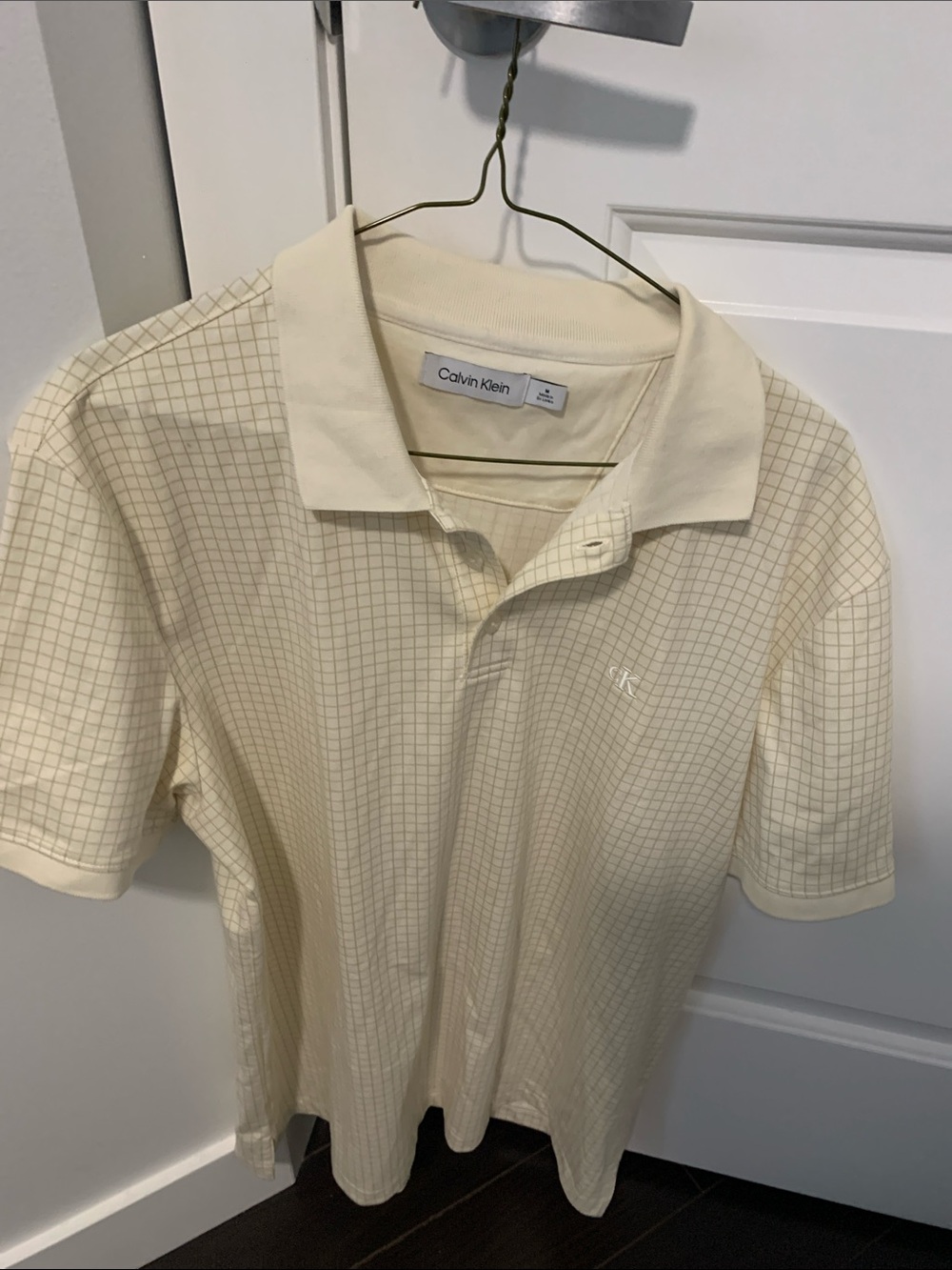 Calvin Klein Cream Grid Short-Sleeve Polo